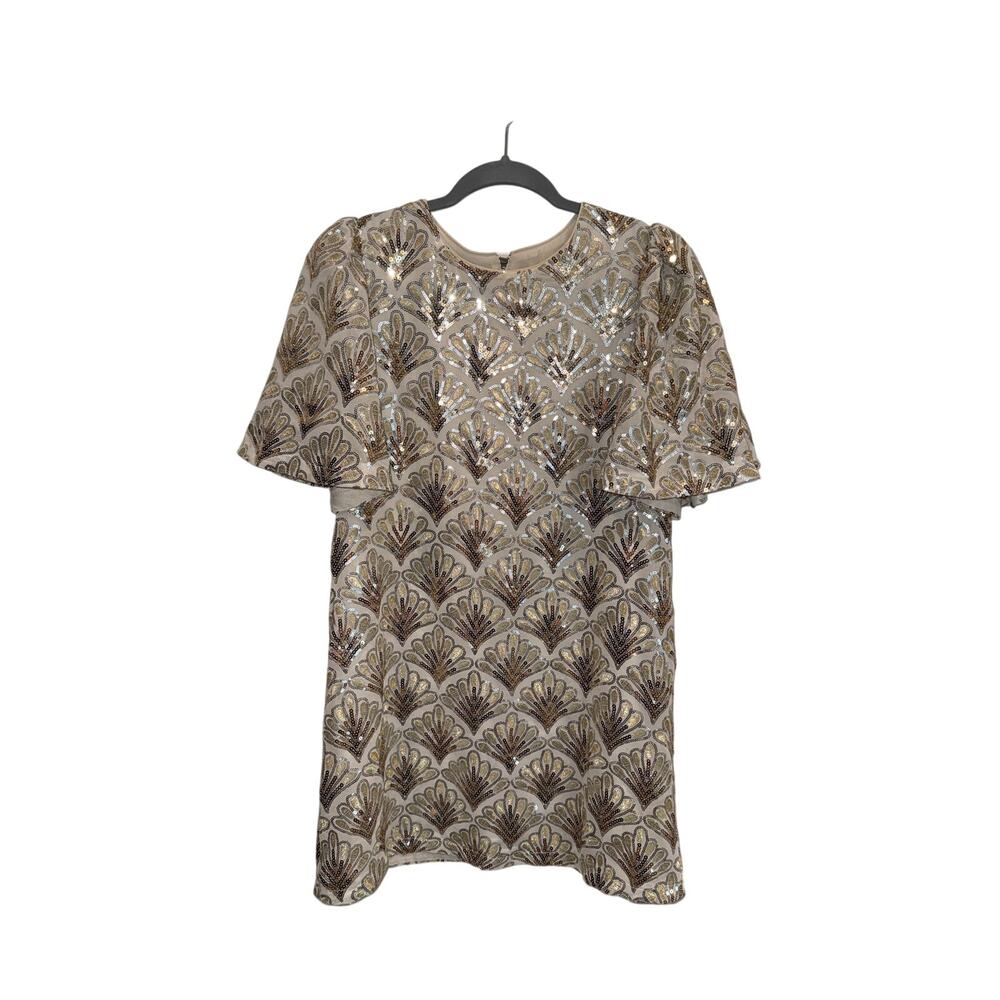 Just Me Sequin Art Deco Cape Sleeve Mini Dress Gold Silver Size S Cocktail Party
